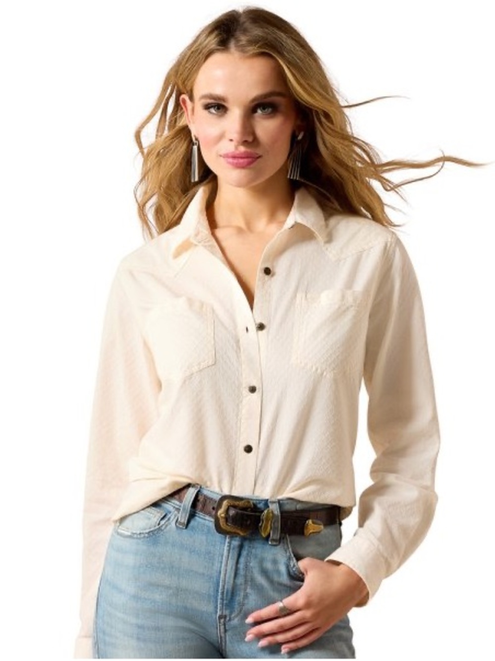 Ariat Womens Western Cowgirl Shirt NWT Cream Billie Jean Relaxed Fit Button Down